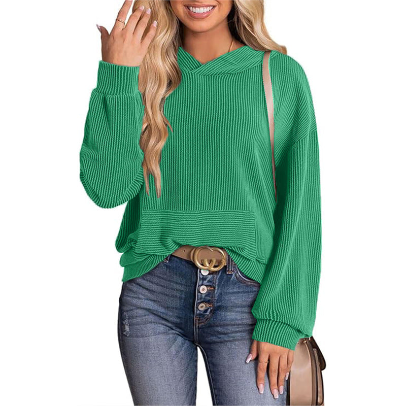 Europe And America Cross Border Women's Loose Twisted Bar Hooded Sweater