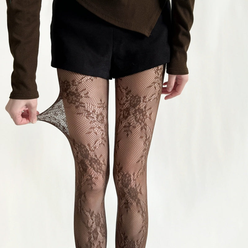 Retro Hollow Flower Mesh Hot Girl Jacquard Mesh Stockings
