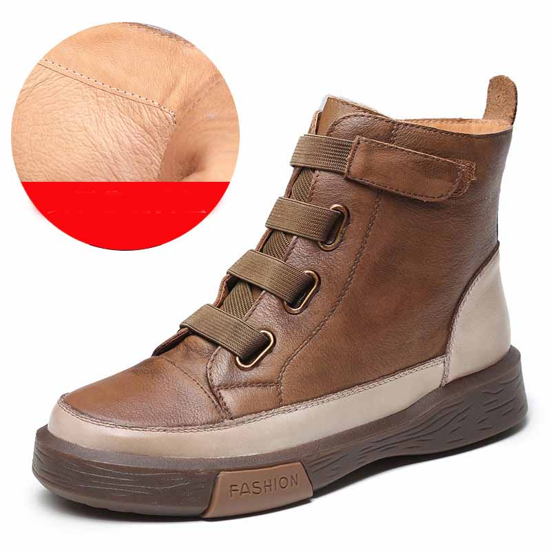 Colorblock High-top Leather Boots With Soft Sole