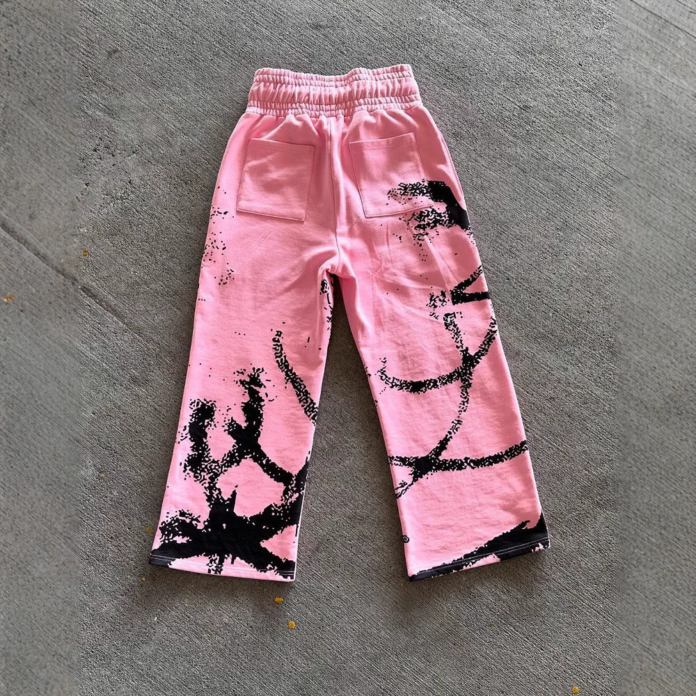 Dark Anime-Style Personalized Print Loose-Fit Elastic Drawstring Casual Sweatpants