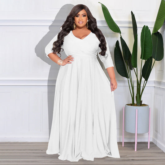 Fashionable Plus-Size Womens Solid-Colored Dress