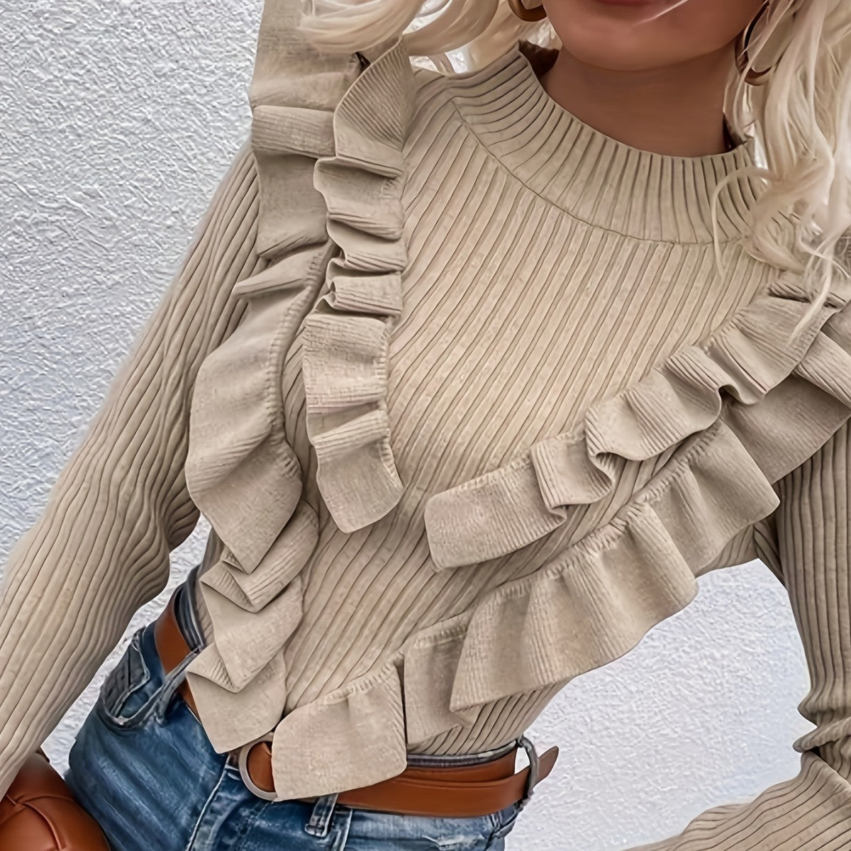 Turtleneck Sweater With Ruffle Detailing A Stylish Versatile Top For Women