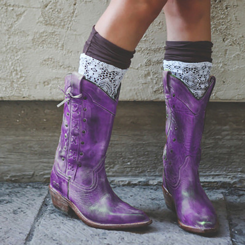 European And American Style Thick Heel Plus Size Mid-tube Knight Boots Women Boots