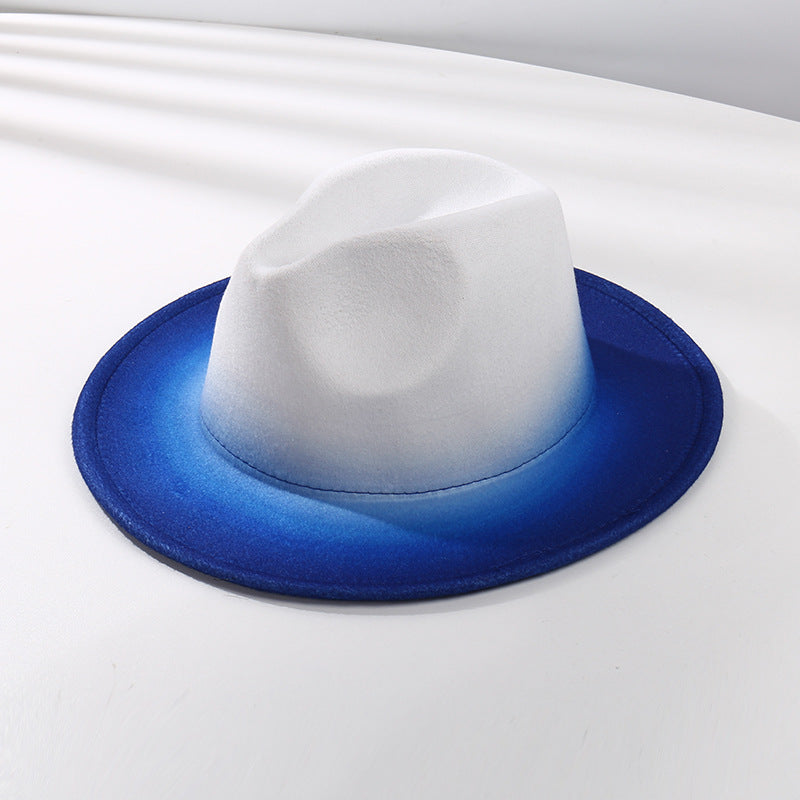 Moderigtig Fedora-hat med farvegradient og flad skygge i uldfilt