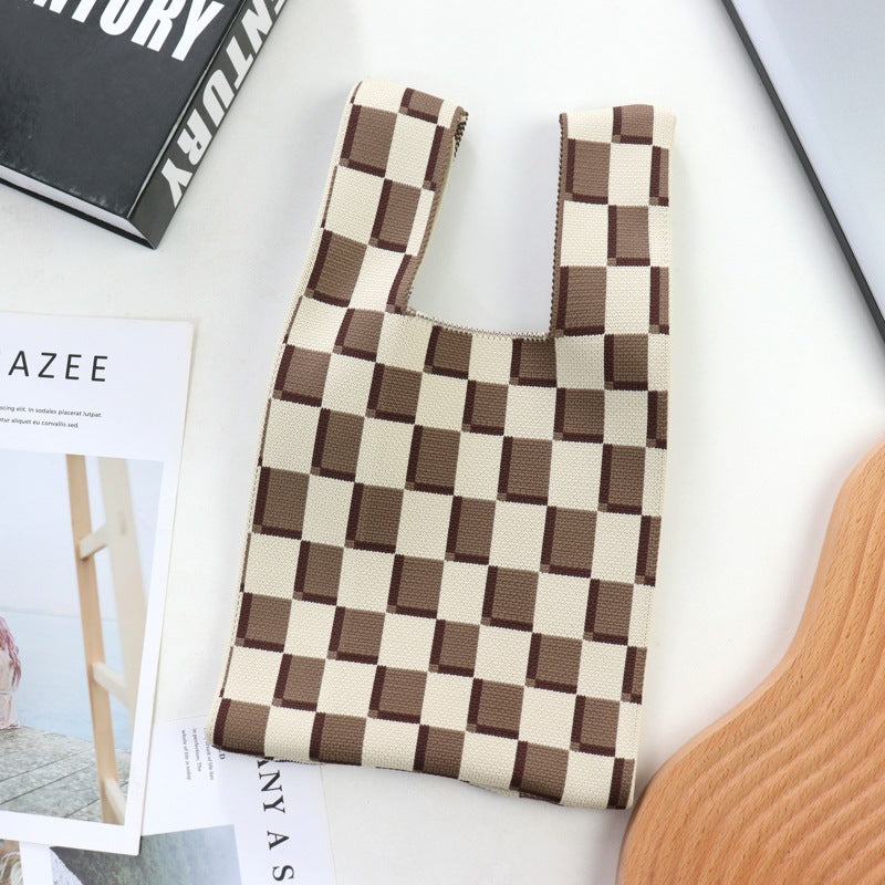 Black And White Color Match Color Bump Braided Tote One Shoulder Underarm Bag Female
