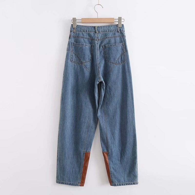 Women's Loose Fitting Leather Washed Skinny Jeans