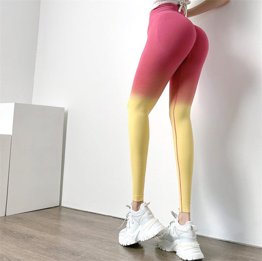 Spot Peach Hip Gradient Color Female Hip Elastic Sports Tight-fitting Running Training High-waist Yoga Pants