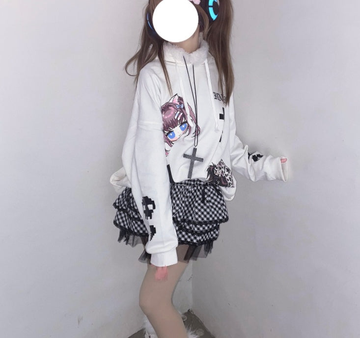 Loose Hooded Sweater Print Is Popular And Cute