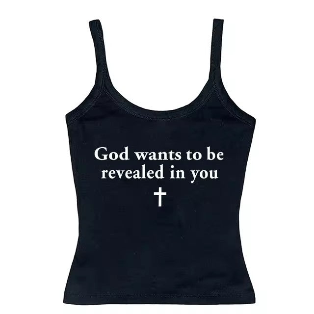 Vintage Cross Letter Printed Camisole Top