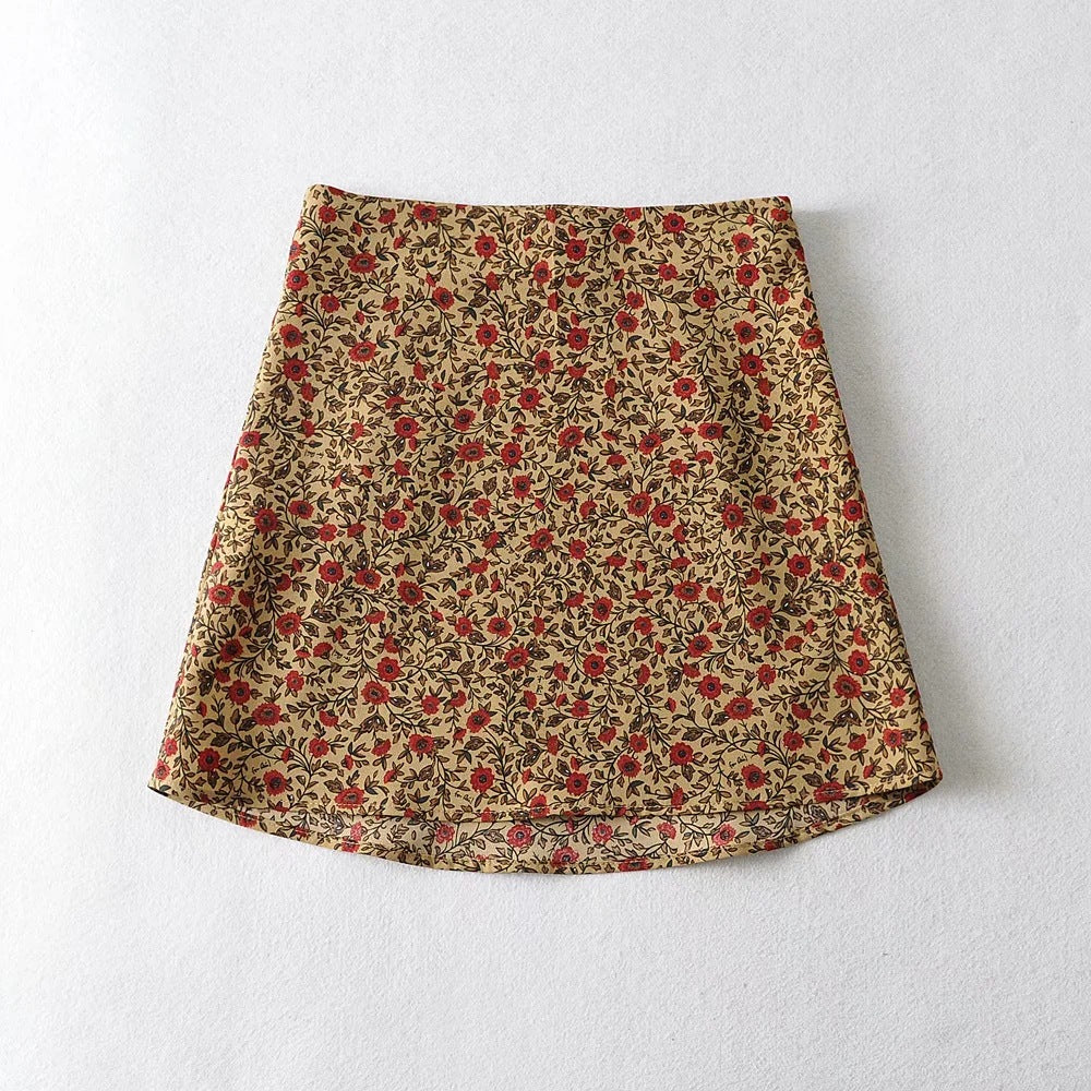 High Waist Make Legs Look Long Curved Hem Printing Skirt A- Line Skirt