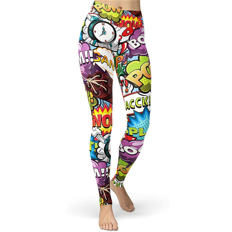 Cartoon Print Peach Hip High Waist Hip Lift Yoga Pants