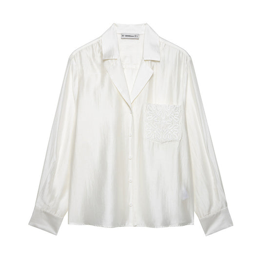 Solid Color Embroidered Pocket Shirt