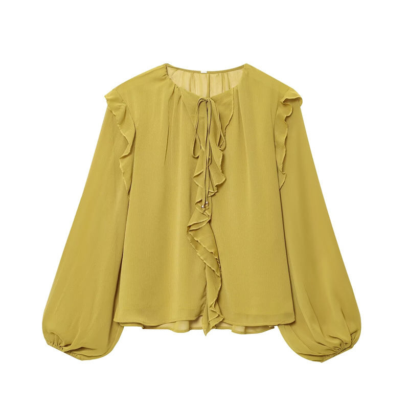 Women's Ruffled Laminated Decorative Shirt