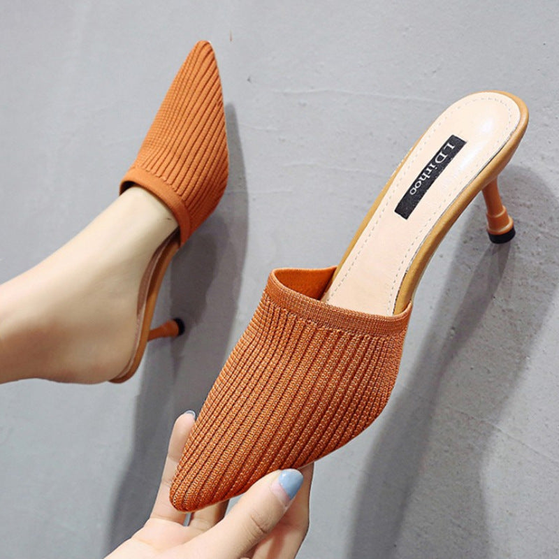 Summer New Woolen Women's Shoes Baotou Half-drag Women's Mid-heel Stiletto