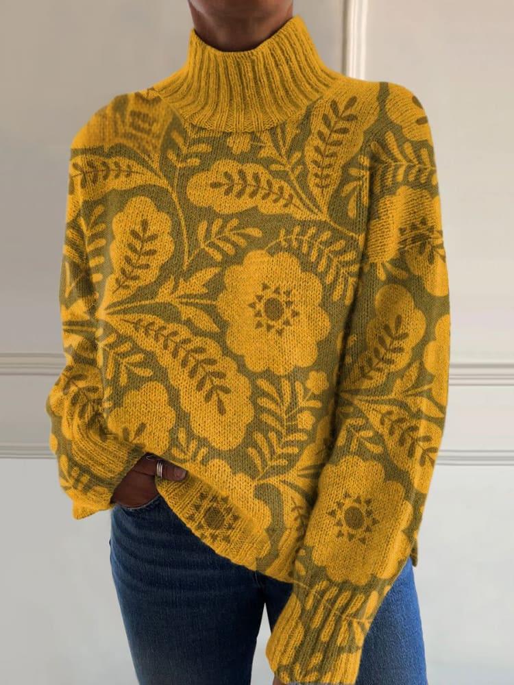 European And American Women's Printed Wear Turtleneck Sweater