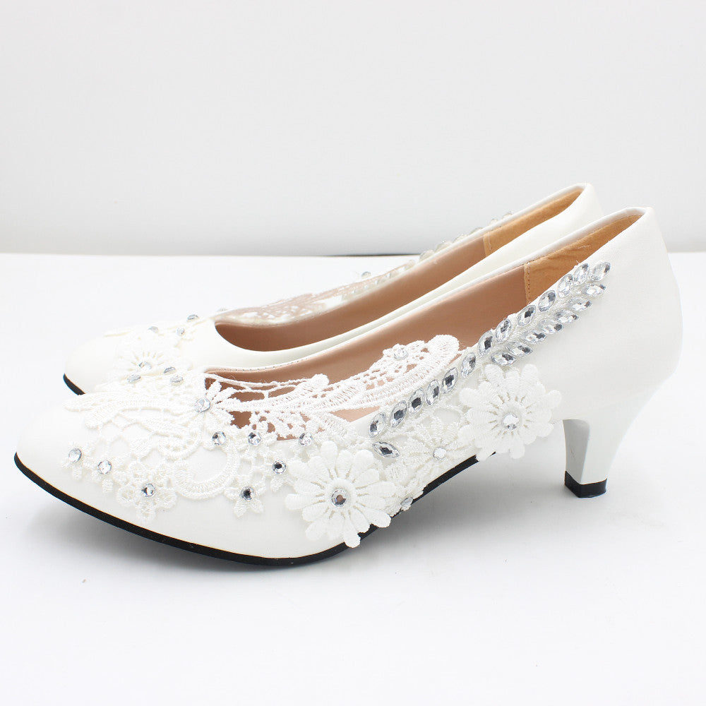 Lace Silver Sequins Adorn White Wedding High Heels