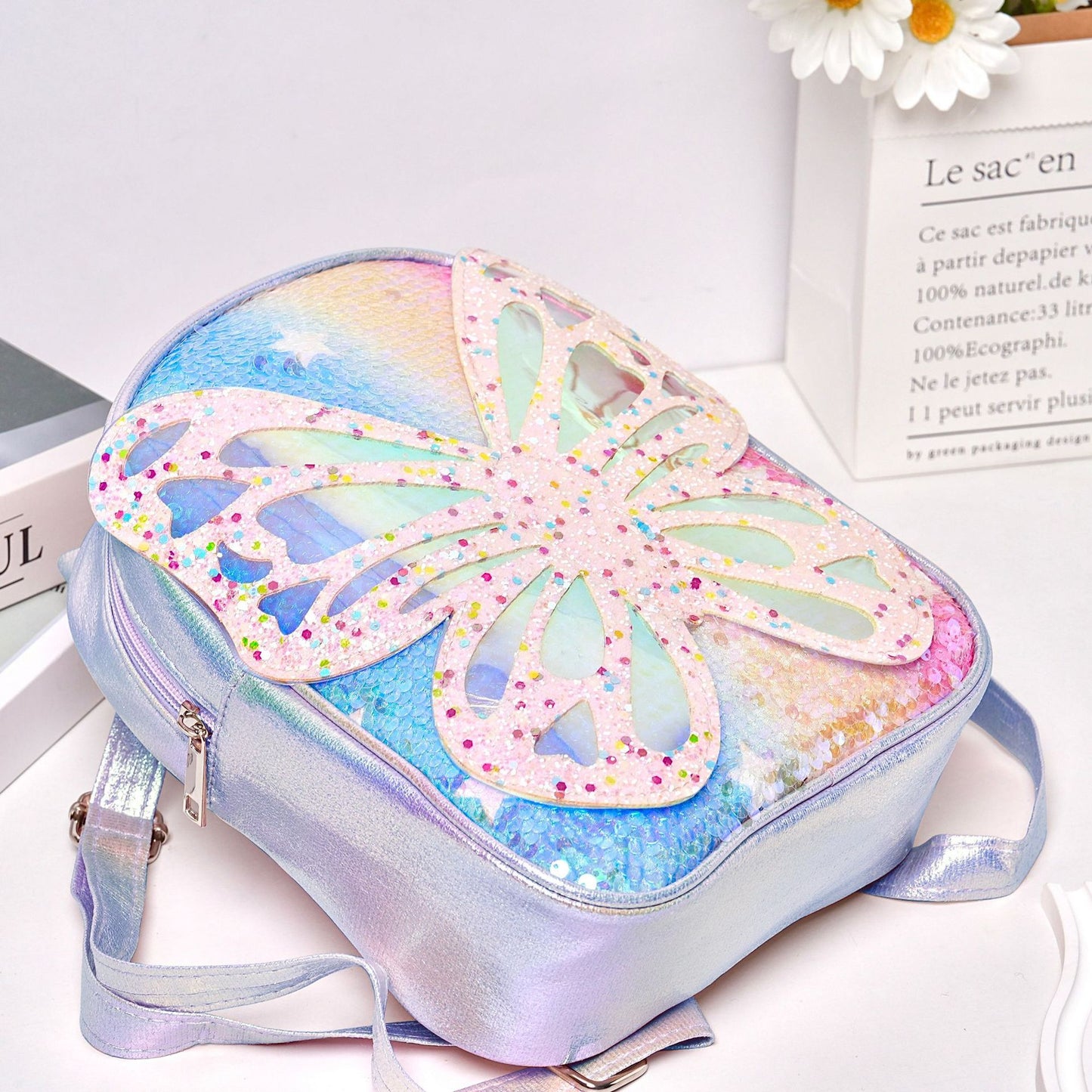 Sequined Children's Trendy Backpack Butterfly Wings Schoolbag