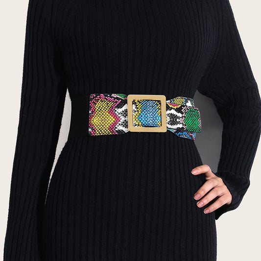 Elastic Girdle Women's Green Snake Pattern Belt Widened Decorative Belt Retractable Girdle