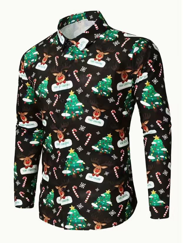 Men's 3D Printed Christmas Long-Sleeve Casual Shirt