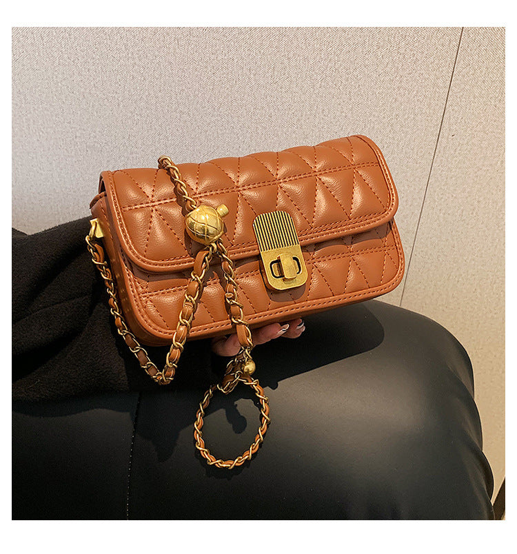 Diamond Lattice Embroidery Thread Female Metal Ball One Shoulder Chain Bag