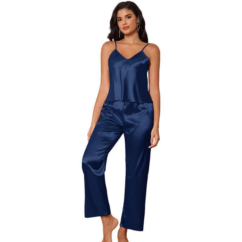 Women Suspenders Trousers Pajamas Set Casual Simple Loose Sleeveless Pajamas
