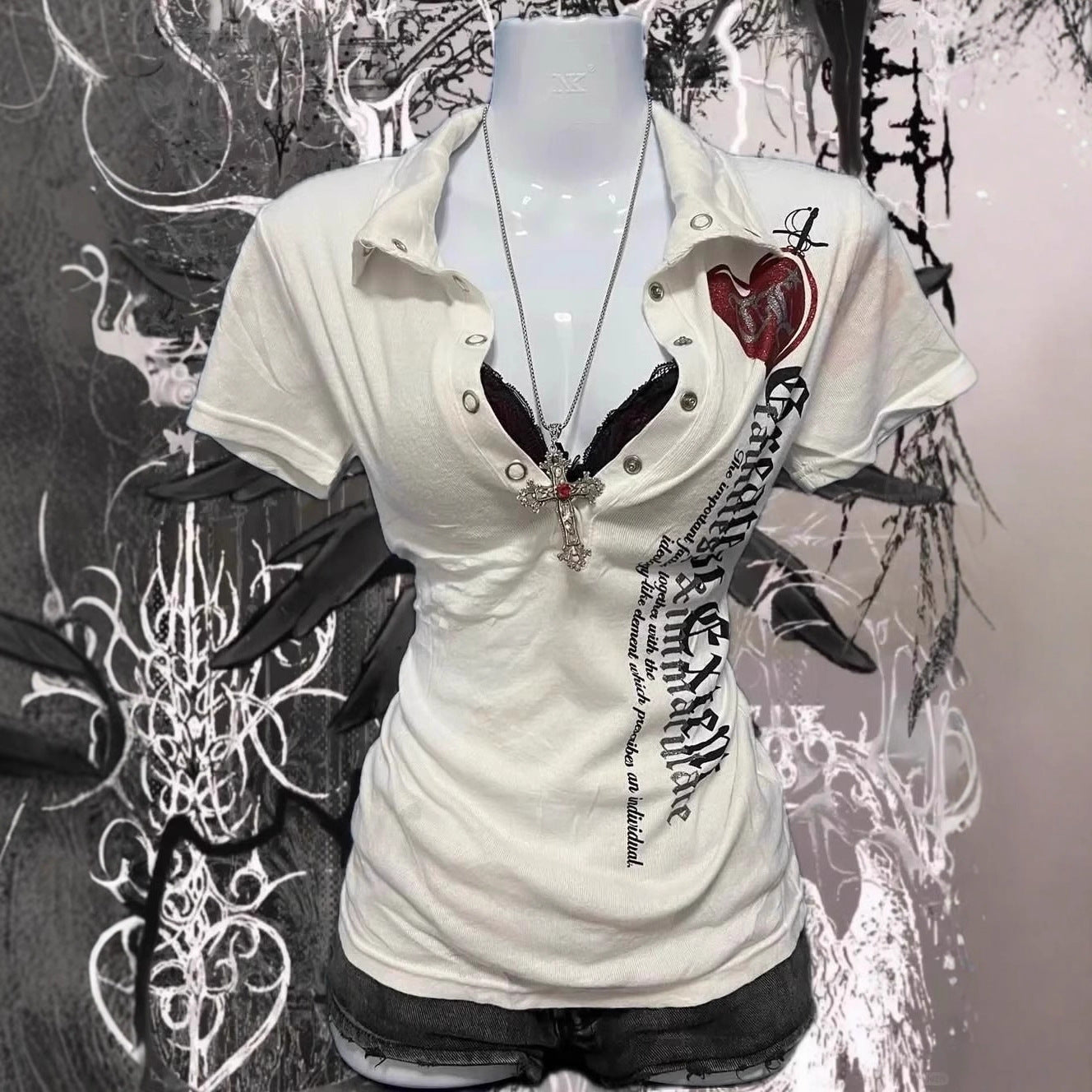 Retro Spicy Girl Printed Short-sleeved T-shirt Slim Fit Slimming