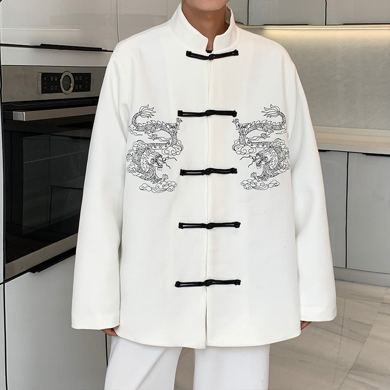 Dragon Embroidery Button Suit Stand Collar