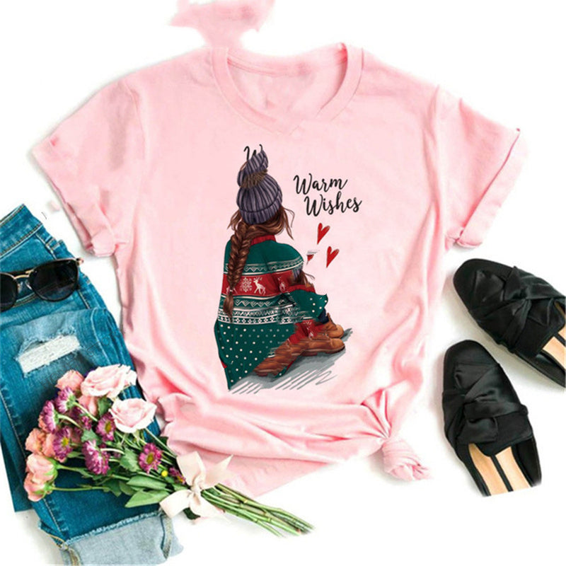 Christmas Print Girlfriends Red T-Shirt