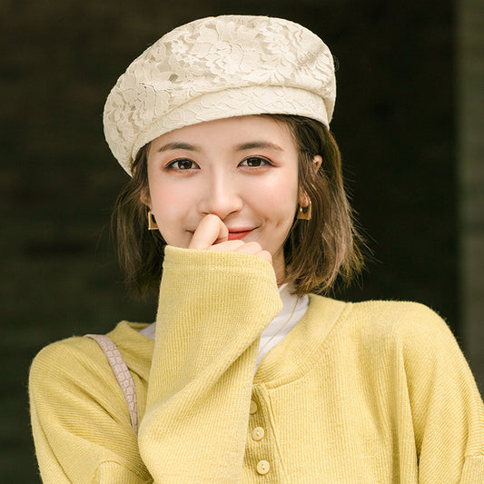 Black Hollow Lace Beret Women's Summer Thin Section
