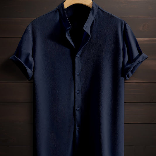 Men's Casual Breathable Polyester Fiber Stand Collar Shirt