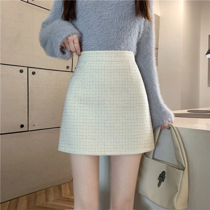 Tweed Classic Style Hip Skirt Small High Waist A- Line Skirt Women's Skirt