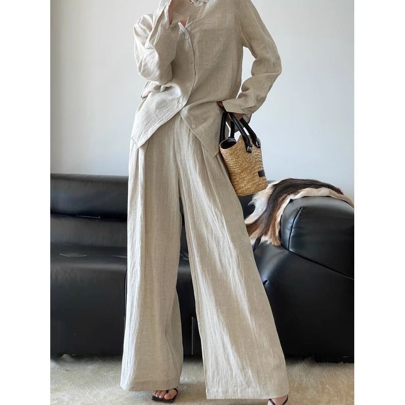 Breathable Shirt And Versatile Wide-Leg Pants Two-Piece Set For Women