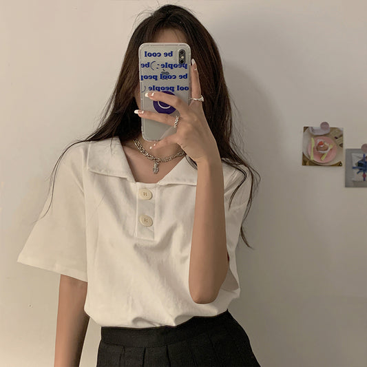 Large Size Women's Summer French T-shirt Short Sleeve Loose