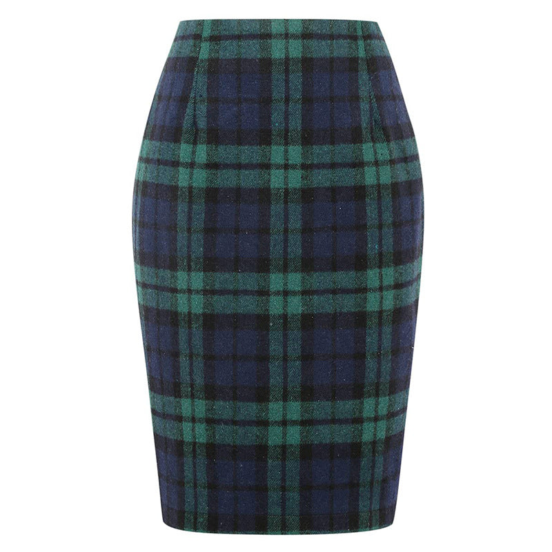 Pencil Plaid High-waist Tight Hip-hugging Midi Skirt