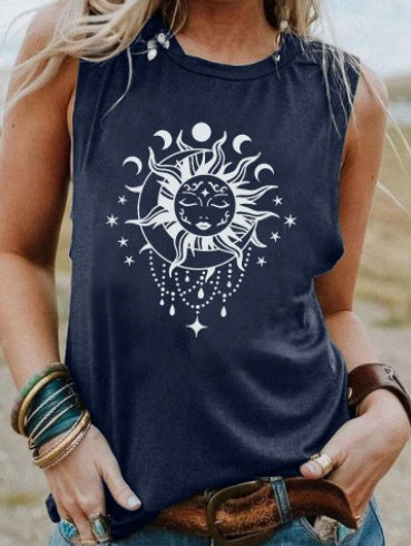 Black And White Pattern Print European And American Sleeveless Vest