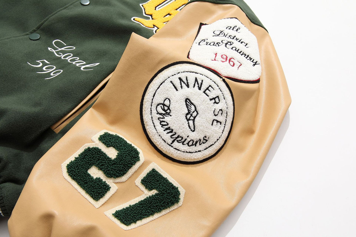 Men's And Women's Round Neck Heavy Industry Splicing Baseball Jacket