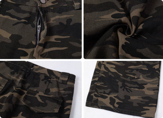 Amerikansk Retro Vasket Camouflage Cargo Bukser til Mænd og Kvinder