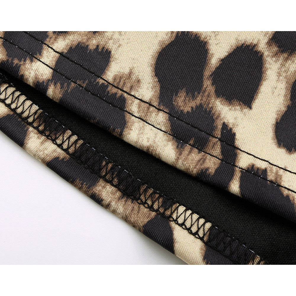 Womens Chic American-Style Spicy Leopard-Print Waist-Cinching Dress
