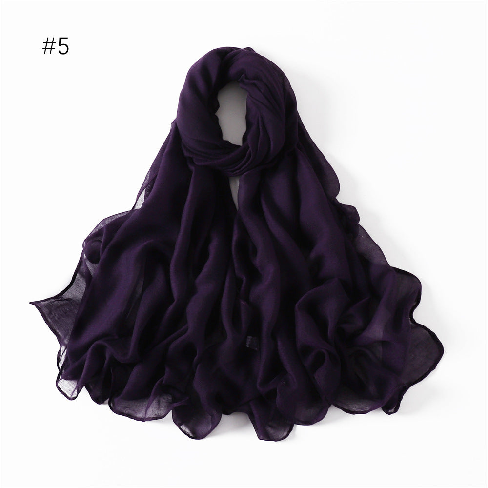 Classic Women's Pure Color Tulle Cotton And Linen Breathable Thin Scarf Silk