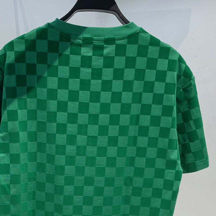 Grøn Crew Neck Plaid Print Net Rød Casual T-shirt