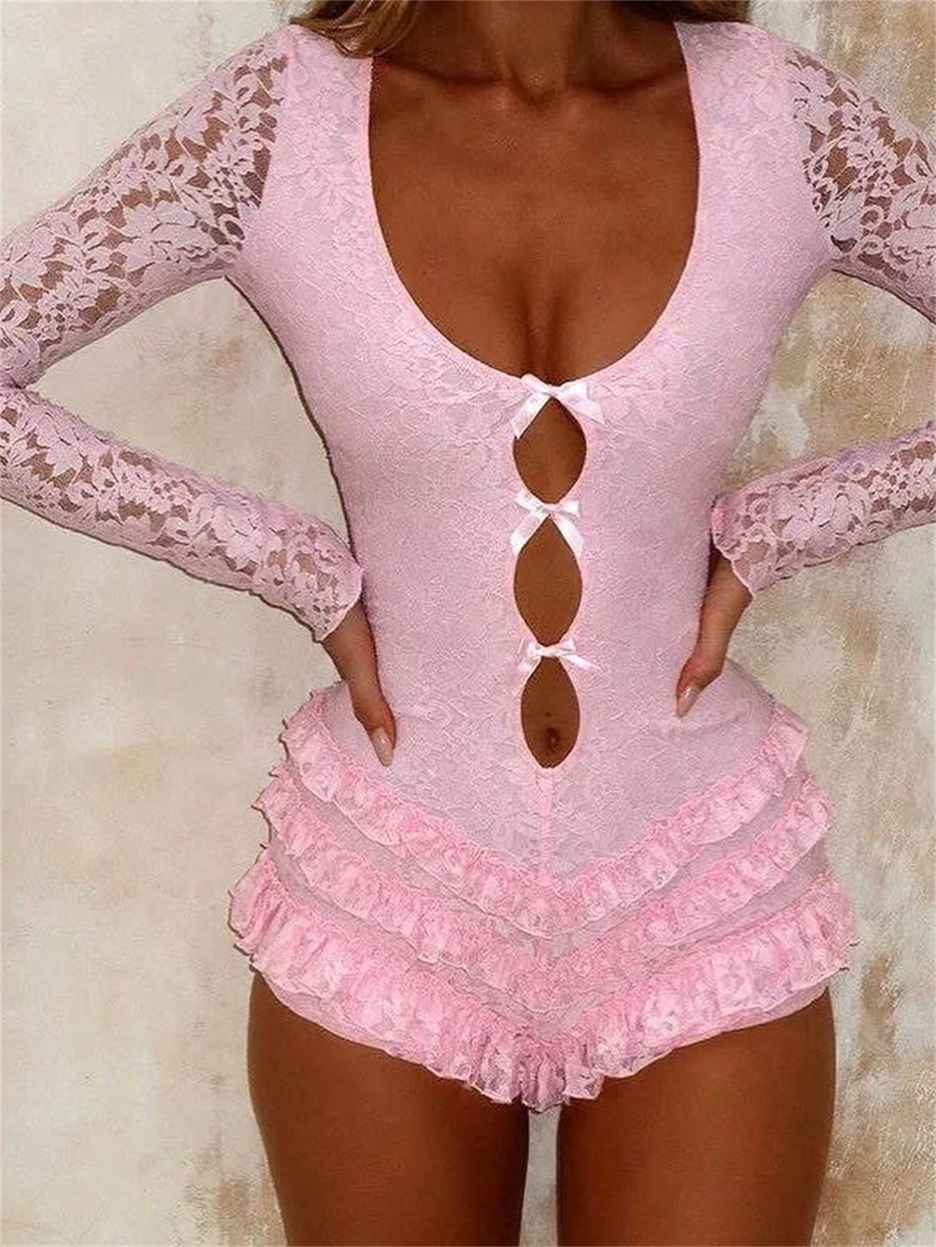 Girl-group-inspired Millennial-style Sweet-and-cool Lace Women's Bodysuit