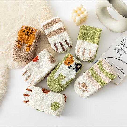 Coral Fleece Cat's Paw Home Ladies Winter Tube Socks