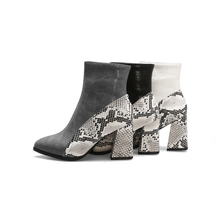 Color Matching Pointed Toe Thick Heel Women's Boots Autumn And Winter Ankle Boots
