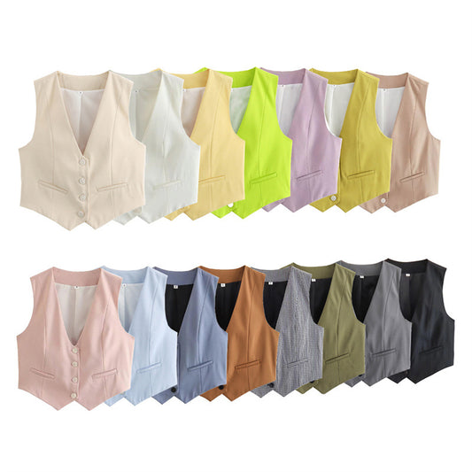 Women's Loose Button Decoration Multi-color Versatile Vest