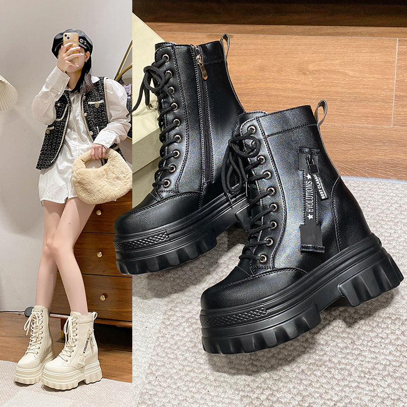 Womens Non-Slip High-Top Ankle Boots With Side Zipper And Laces