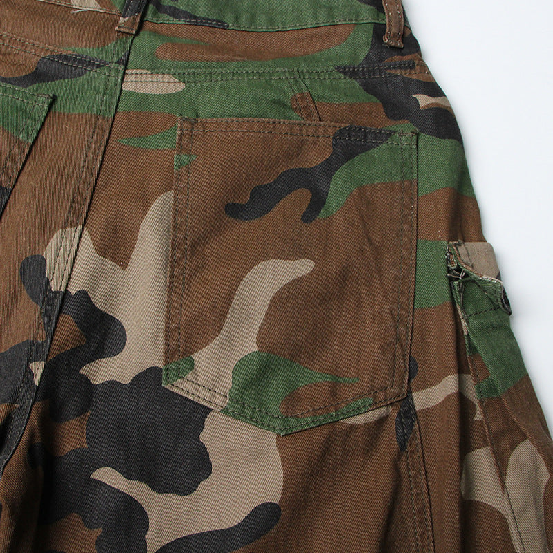 Women's Side Multi-pocket Decorative Design Camouflage Cool Handsome Loose Street Jeans