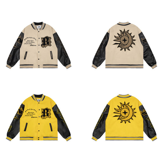 Spring And Autumn American Retro Fire Element Yellow Letters Baseball Uniform