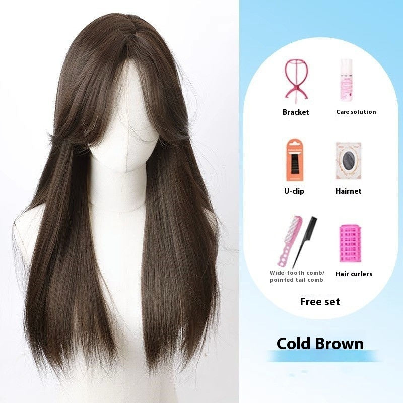 Jaulin Wig Women's Long Hair Forehead Lace Full-head Wig New Artificial Natural Mid-length Long Straight Hair Full Top Wig