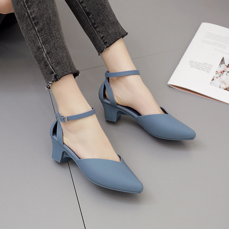 Pointed Shallow Mouth All-match Thick Heel Buckle Sandals