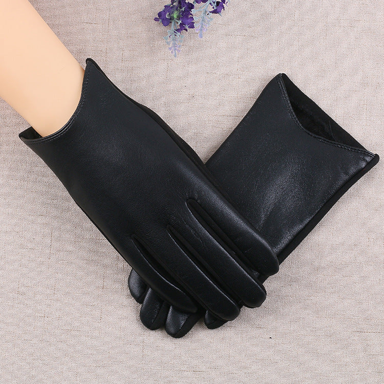 PU Leather Gloves Women's Winter Fleece Thick Touch Screen